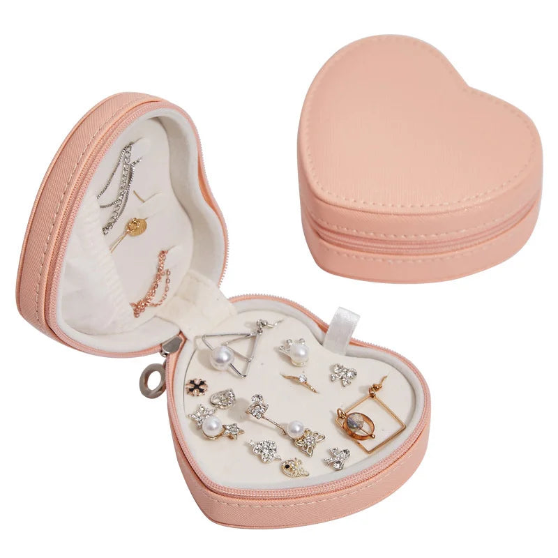 Custom Logo Jewelry Box Jewelry Organizer Portable Travel Heart Shape PU Leather Jewelry Case