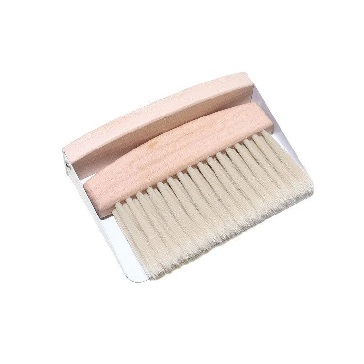 Mini Dustpan and Brush Set Wood Small Metal Dust Pan Natural Table Top Handy Brush for Sweeping