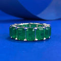 925 Sterling Silver 5*7 Rectangular Simulated Emerald and Zircon Ring