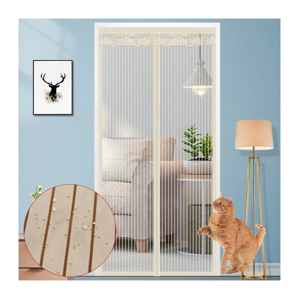 Anti-Bugs Insect Mosquito Fly Screen Door Magnetic Mesh Built-In All-Season Vintage Pleated Bay Window Decoration Light Curtain