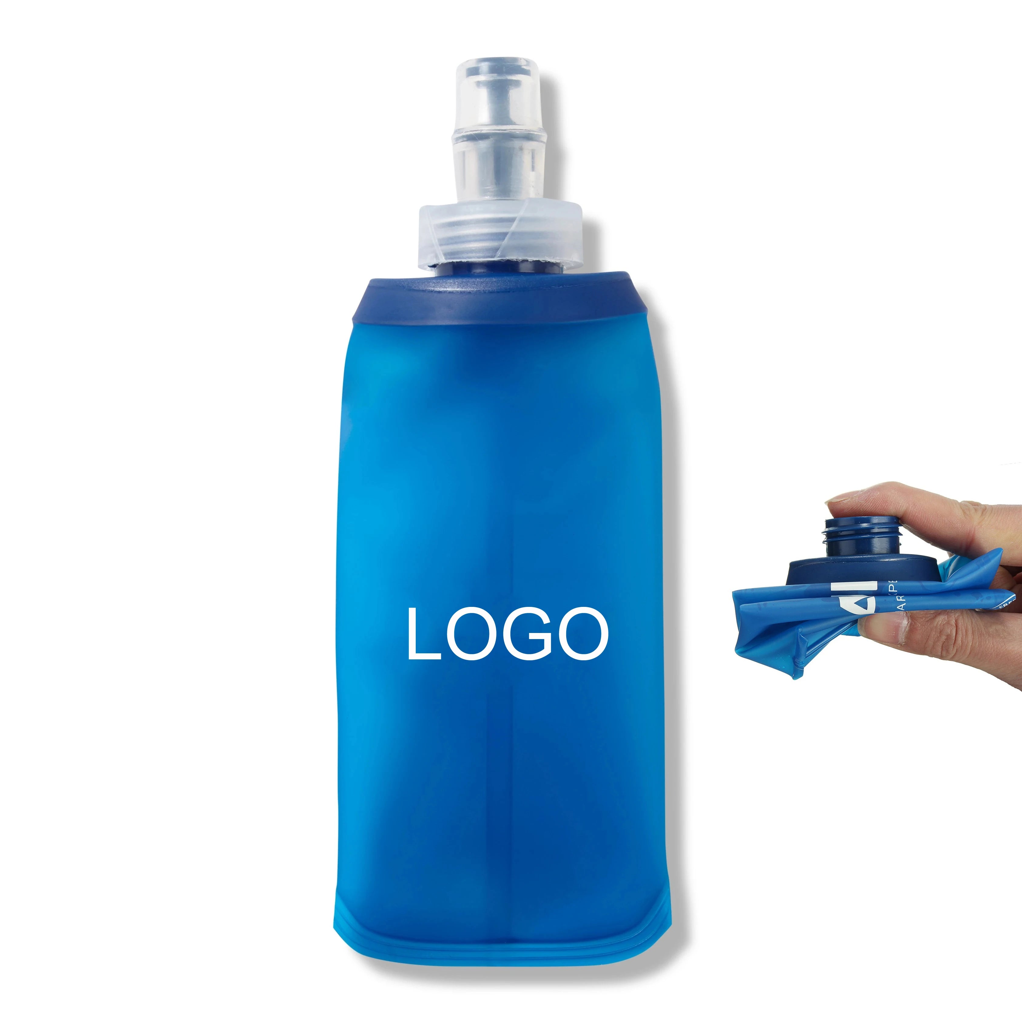 2025 Trending 500ml Blue Collapsible Running Flask Portable Gym Water Bottle Custom Logo TPU Material 2mm Thickness for Sports