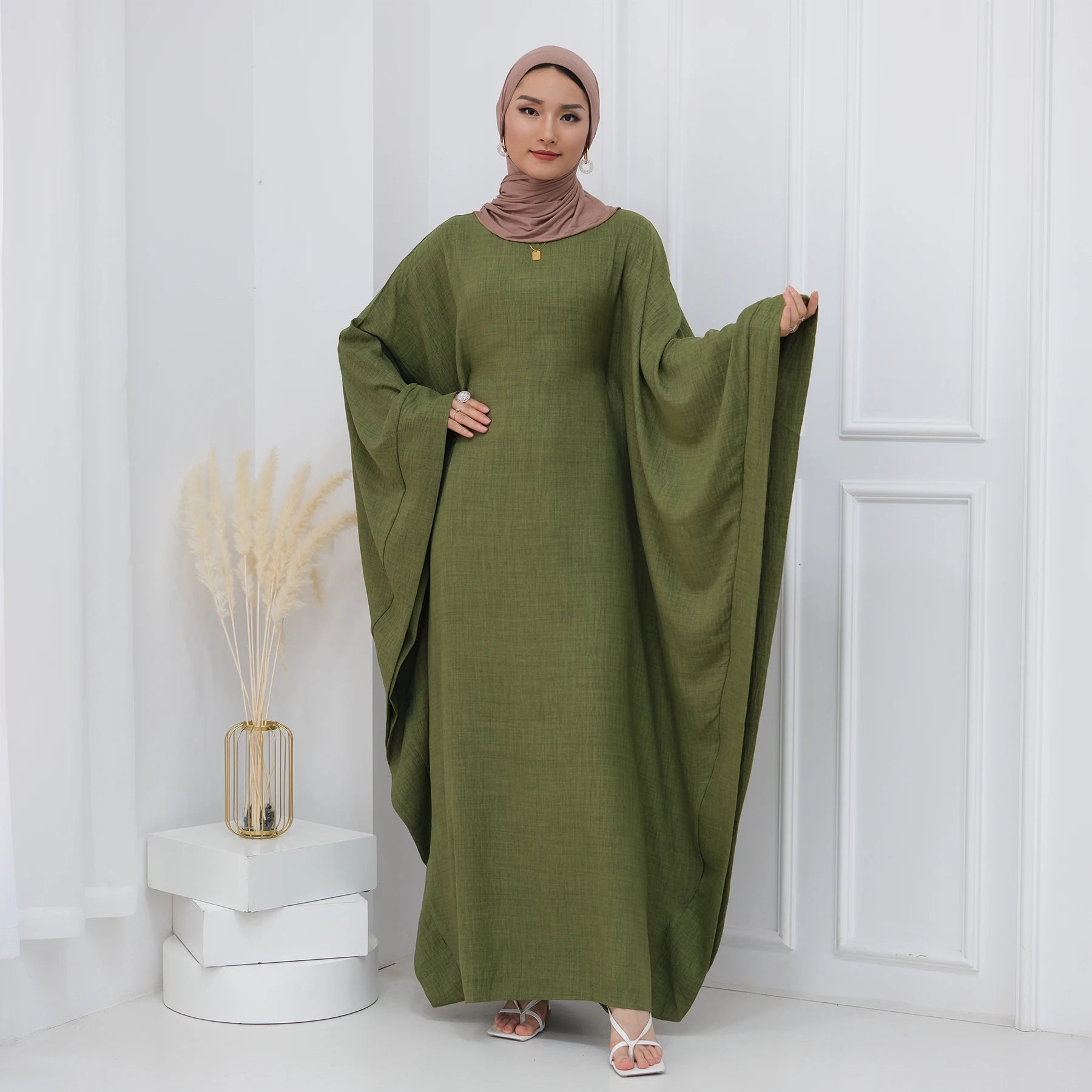 2024 Loriya Womens Clothing Dubai Abaya Women's Dresses With Inside Tie Belt Polyester Abaya Women Muslim Dress