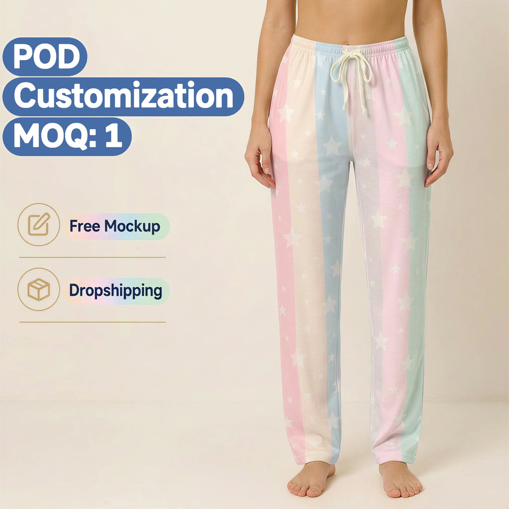 Print on Demand 100% Polyester Pajama Pant Home Wear Sleepwear All Over Print Pajamas Pants for Women