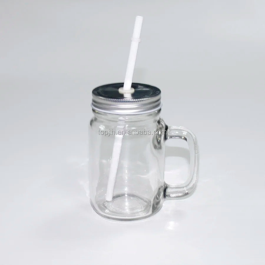 Topjlh Wholesale 430ml Blanks Sublimation Glass Mason Jars With Lids and Straws