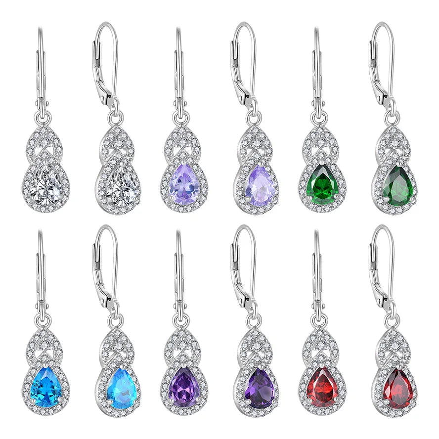 Luxury Rhodium Plating Created CZ Gemstones Dangle Earrings 925 Sterling Silver Teardrop Earrings for Women Gifts