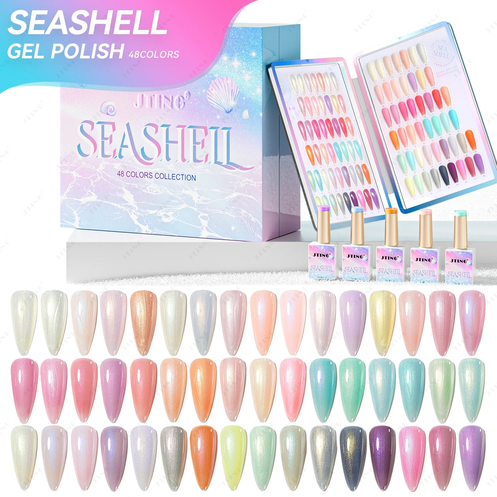 JTING Newest 48colors Seashell Gel Polish Collection Set Box OEM Nail Supplies Custom Unique Nail Gel Brand Nail Polish