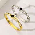 Nabest Stainless Steel Geometric Rhinestone Bangles Jewelry 18K Gold Plated Women Four Leaf Clover Bracelet and Bangle
