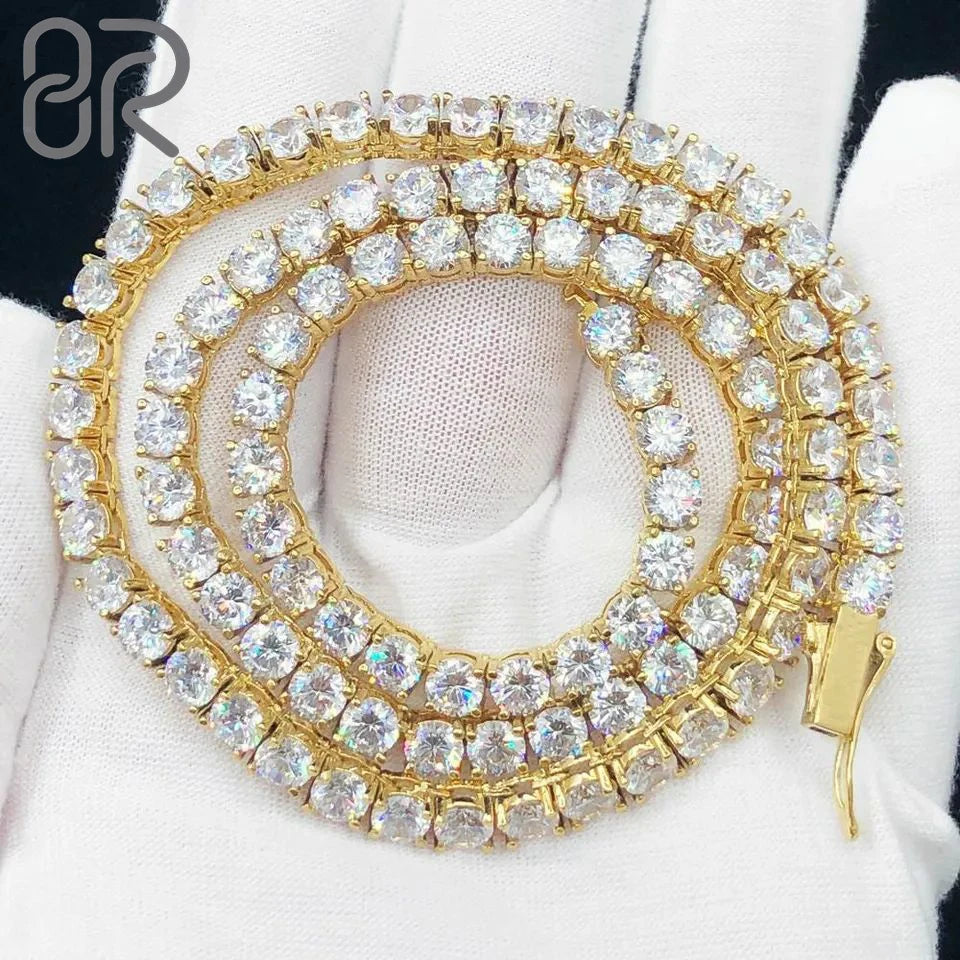 Lab Grown Diamond Tennis Chian Real Gold  IGI Certified Round Brilliant Cut 10K 14K Gold Tennis Necklace for Men Women