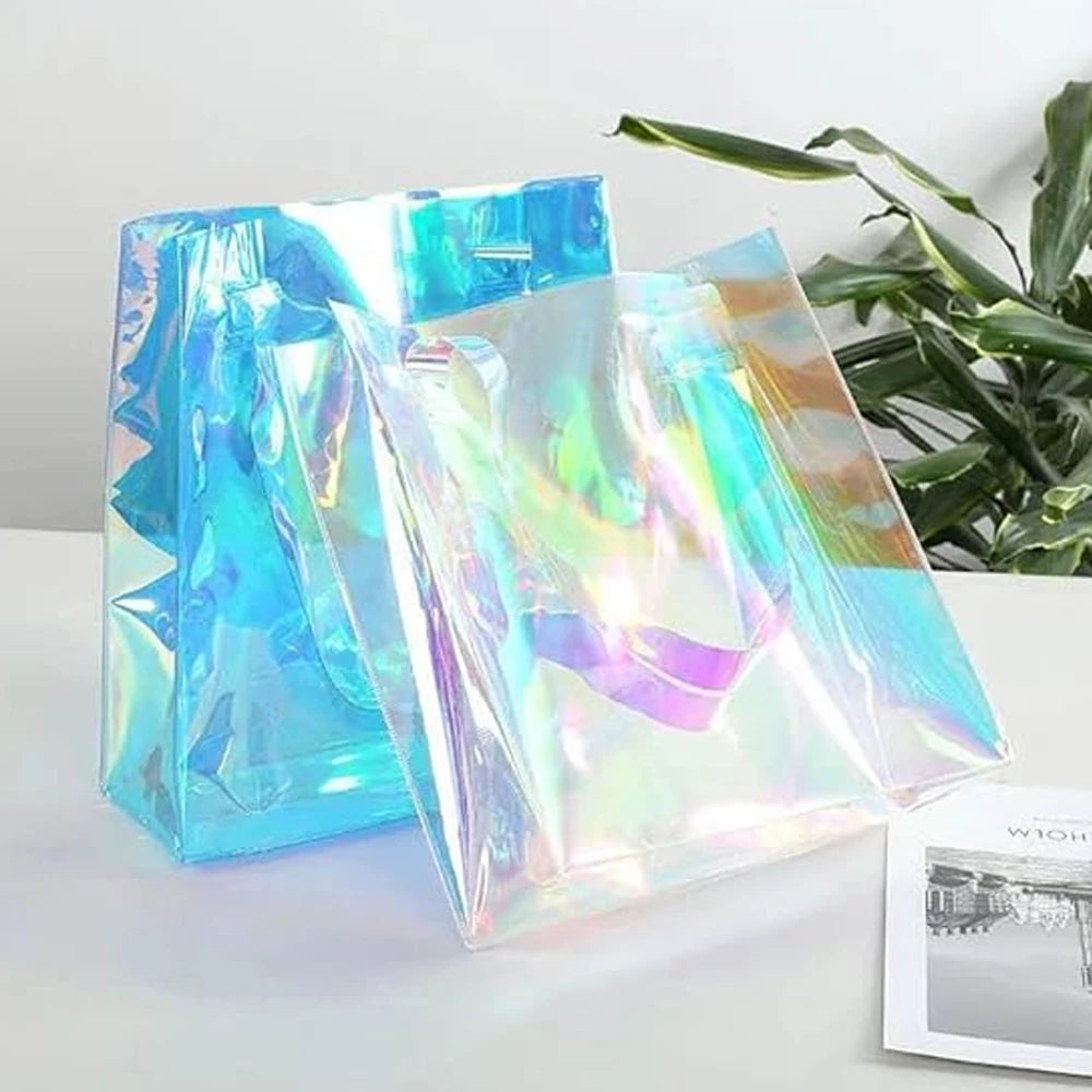 Clear Handbags Stadium Approved Holographic Transparent Tote Bags Suitable for Women Sports Lunch Makeup Shopping Gym