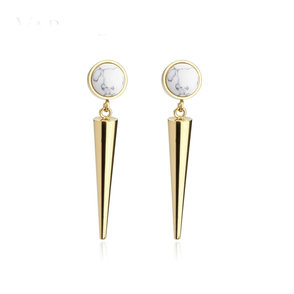 Spike Natural Stone Long Earring Ear Studs Gold Color Dangle Earrings Stainless Steel Drop Earrings for Women Jewelry.