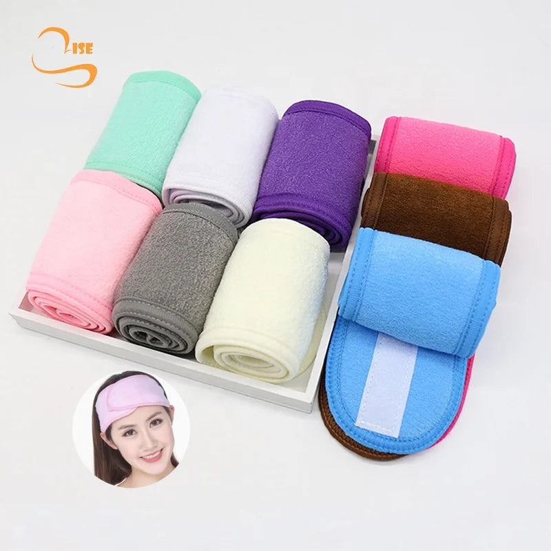 Good Quality Colorful Adjustable Spa Make up Hair Wrap Double Layer Towel Girls Headband for Facials