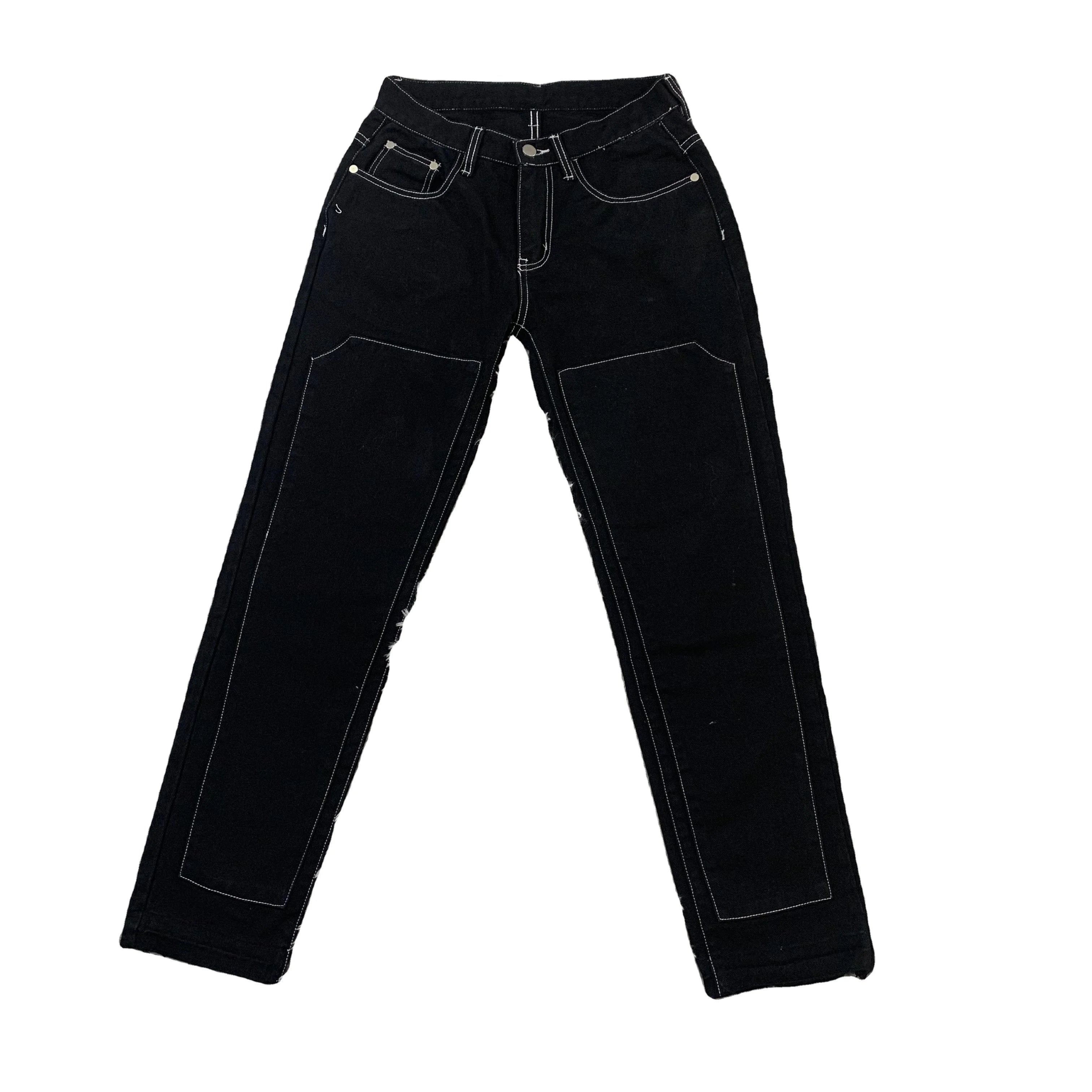 DENIMGUYS Manufacturer Custom Vintage Wash Denim Pants Street Style Double Knee Carpenter Stacked Jeans Men