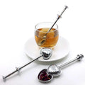 Portable 304 Stainless Steel Heart Shaped Mesh Filter Tea Infuser Long Pushing Handle for Loose Leaf Tea Straining