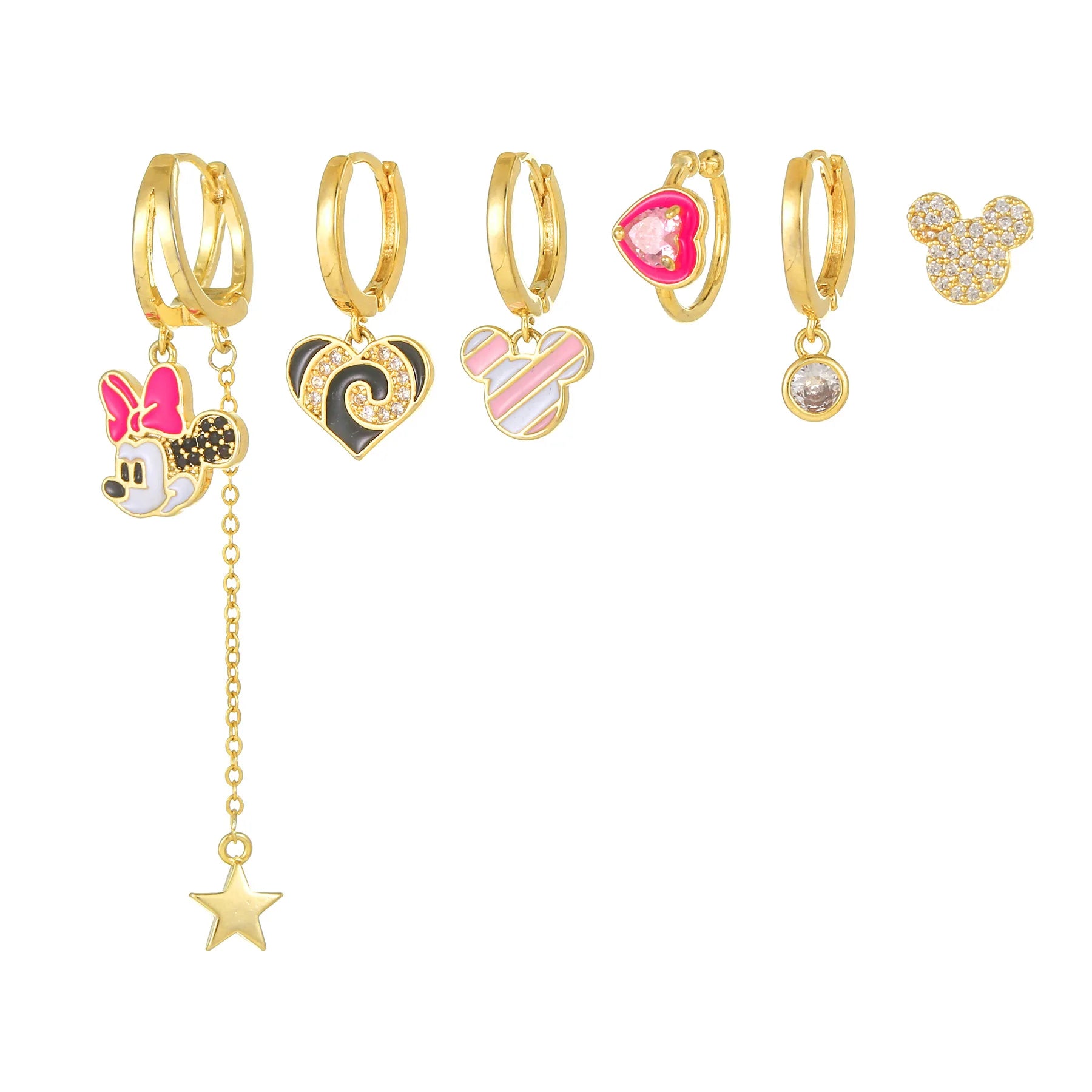 Creative Cartoon Pink Bow Animal Earrings Fashion Jewelry Heart-shaped Earrings Gold Plated Brass for Women 18K Stud Earrings