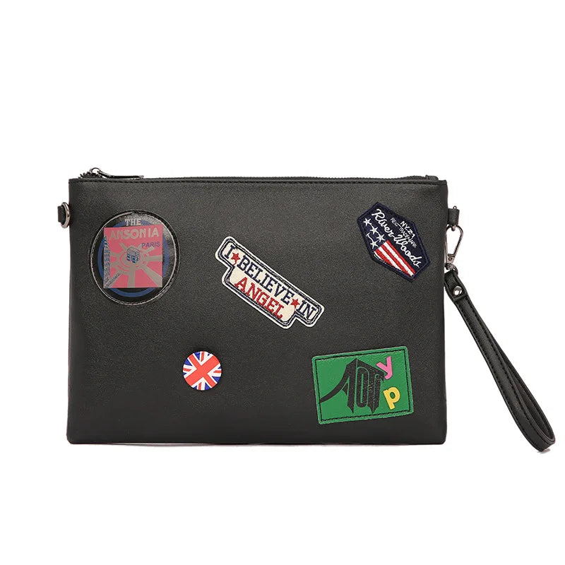 2026 Popular Black Custom Wholesale  Evening Designer Large  Pu Leather Envelope Clutch Bag Purse for Men