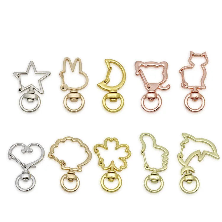 Gold Silver Plated Animal Shaped Lobster Clasp Gold Swivel Claw Clasps Keyring Star Heart Moon Clasps Split Key Chain Rings