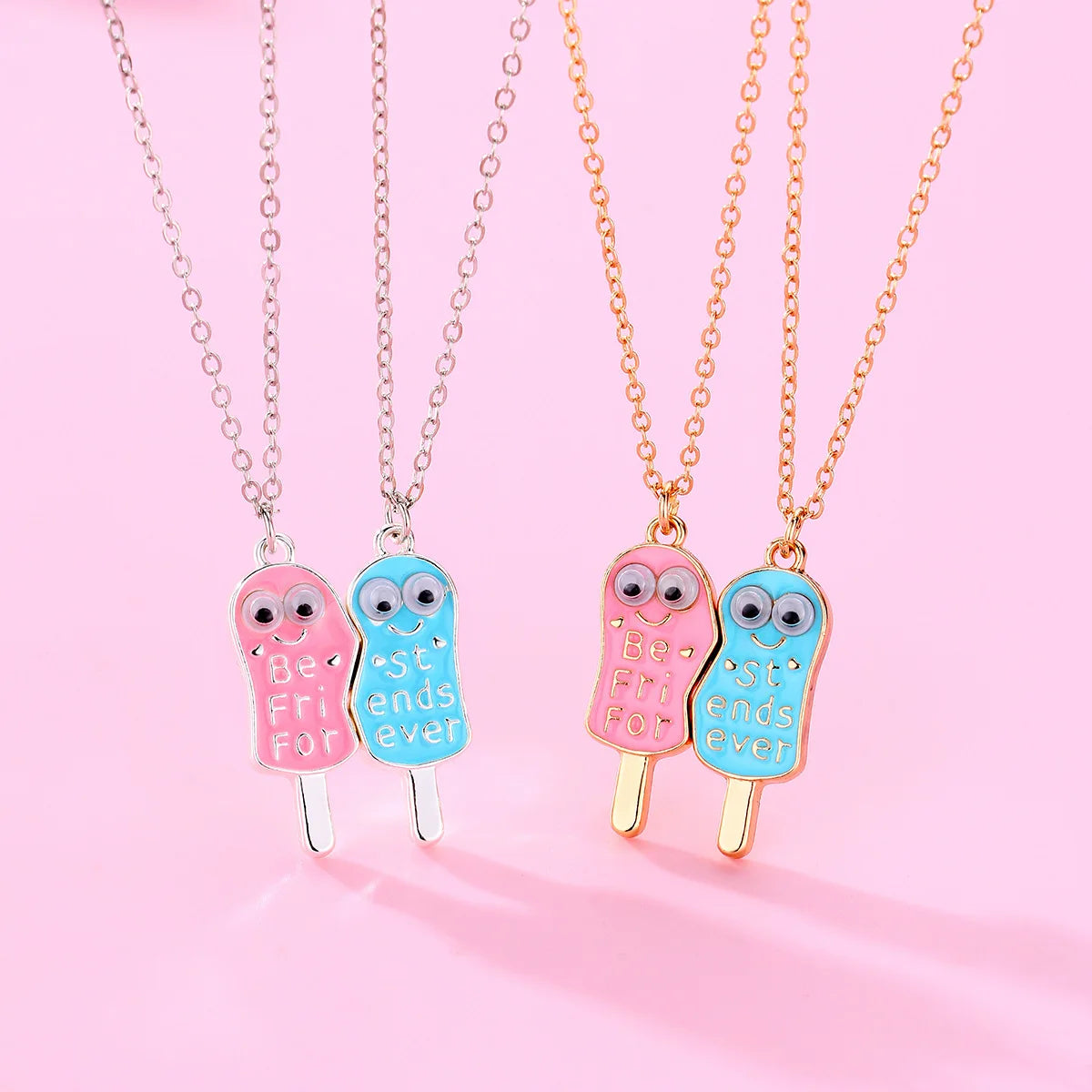 Best Friend Necklaces for 2 Cute Cartoon Ice Cream Mattched Pendant BFF Necklace Multi-Colored Best Friend Magnetic Necklaces