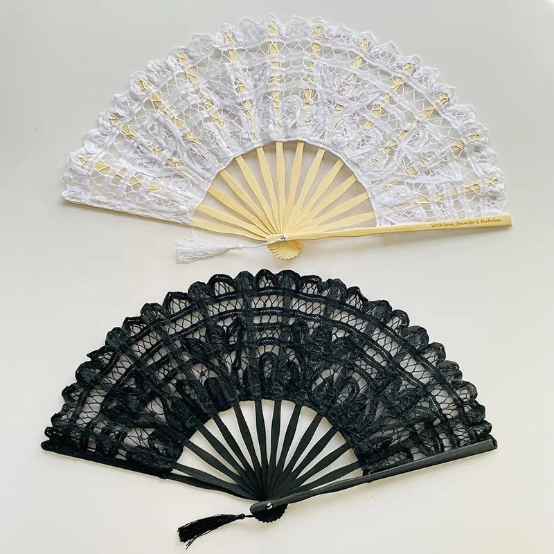 Hand Fan Supplier Wholesale Ivory Lace Fan Abanicos De Mano 27cm H Bamboo Folding Hand Fan for Dancing Party