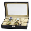 Customized Logo 12 Slots Glass Window PU Leather Watch Case Luxury Display Jewelry Box Travel-friendly Gift Box for Watches