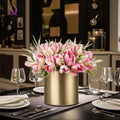 Modern Gold Metal Cylinder Vase With Luxury Ins Design Creative Lighting for Home Office Wedding or Party Decor