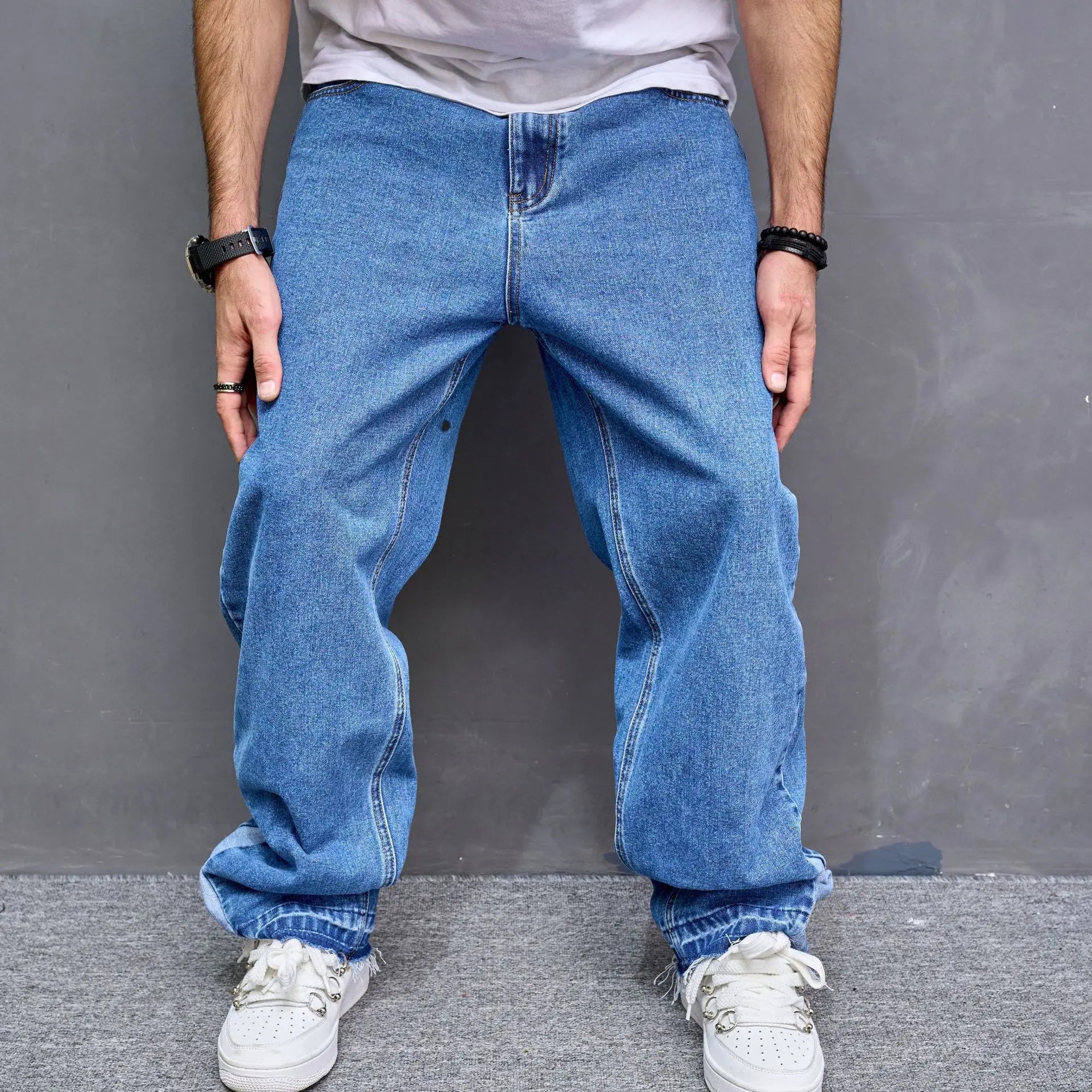 Retro Casual Men's Jeans New American Fashion Style Loose Breathable Mid Waist Wide-leg Denim Pants for Summer