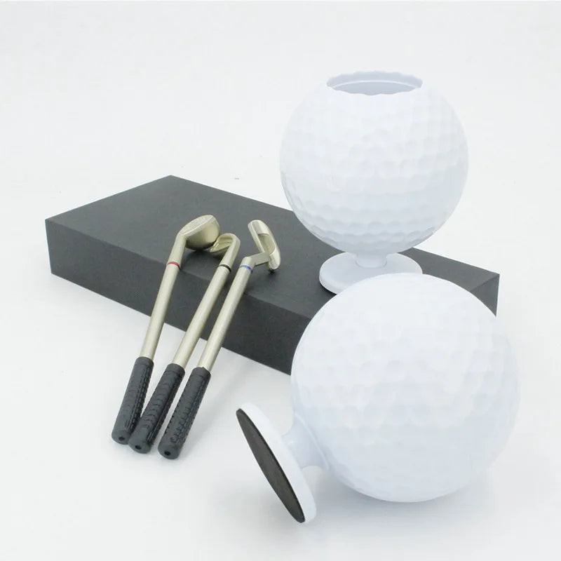 Custom logo Novelty Plastic Durable Collection Gift Golf Souvenir Desktop Decoration Ball Club Shape Container Pen Holders Set