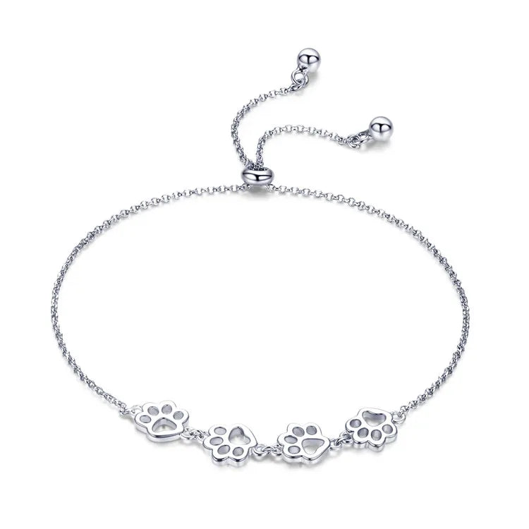 BFF Gift New 925 Sterling Silver Animal Footprints Dog Paw Chain Bracelets