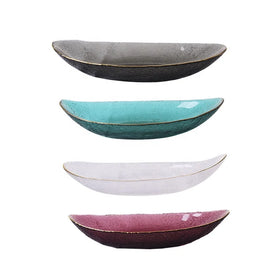 STOCK Multi Colored Boat square Crystal Salad Glass Plate