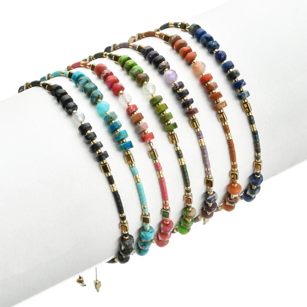 Cute Design Small Size Japanese Seed Beads Miyuki Gemstone Bohemia Style Handmade Macrame Adjustable Bracelet Women