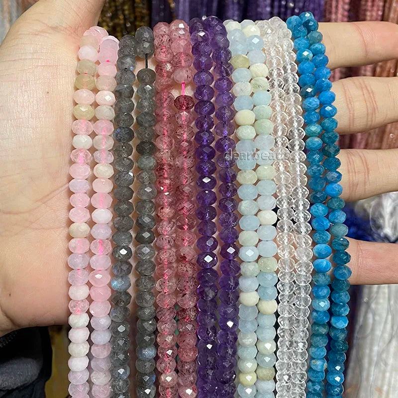 Natural 4x6mm Rondel Faceted Gemstone Beads Quartz Crystal Unakite Faceted Rondelle Stone Beads for Jewelry Making 4mmx6mm