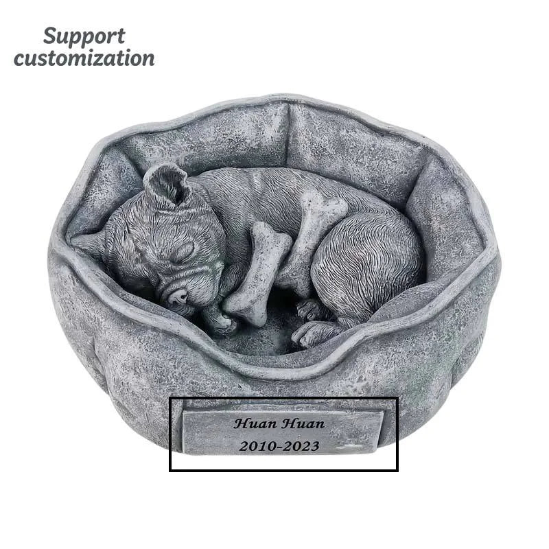 Personalized Resin Dog Memorial Statue Hand-painted Pet Bed Design Custom Remembrance Artistry Garden Decorative Outdoor Tribute