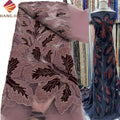Wholesale Nigerian Velvet Embroidered Mesh Sequin Lace Fabric with Beads 5 Yards French Tulle Lace for Women's Party Dress