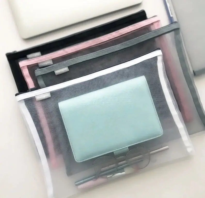 Professional Black Foldable Travel Makeup Bag Transparent Brush Nylon Zippered Mesh Organizer Fashionable PC Small Capacity