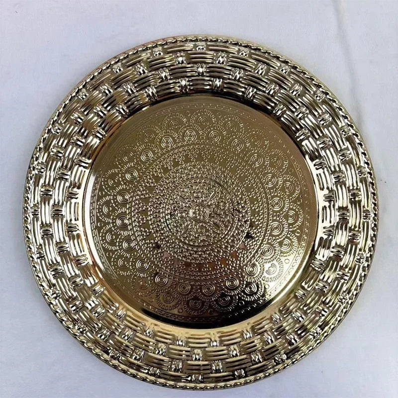 Wedding Dishes Round Metal Gold Charger Plates Banquet Party Green Custom Charger Plate  for Weddings Special Occasions