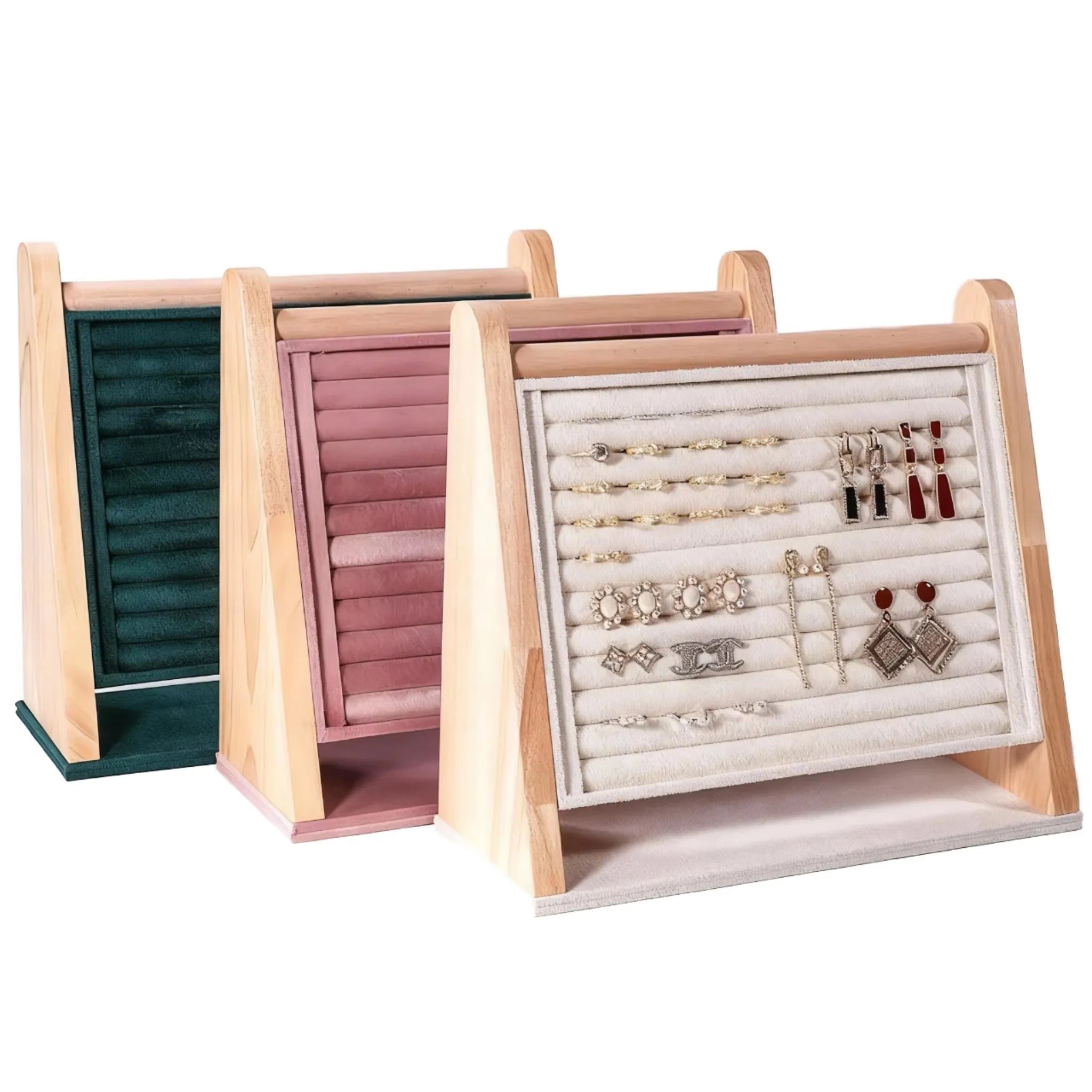 New Solid Wooden Ring Display Frame Necklace Box Ring Box Luxury Earring Frame Jewelry Counter Props Wholesale