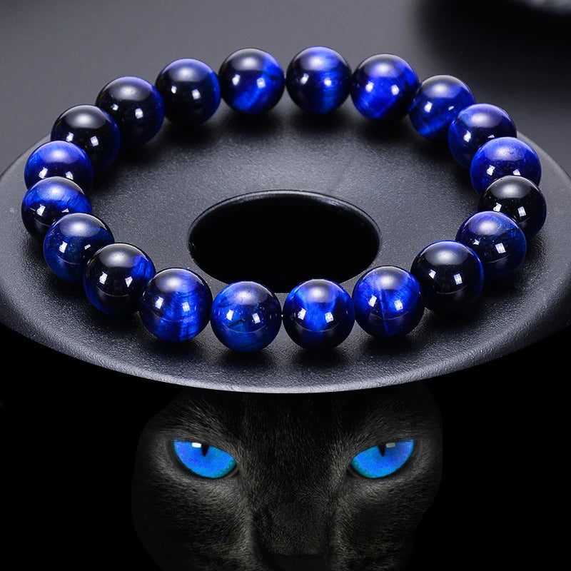 Wholesale High Quality 18K Gold Tiger Eye Bracelets Natural Stone AAAA Pearl Rose Gold Custom Colored Blue Beaded Cuff Chain