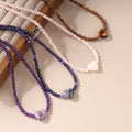 G4302 Wholesale Amethyst Pink Crystal Tiger Eye's Beaded Heart Necklaces Fashion Jewelry Women for Gift