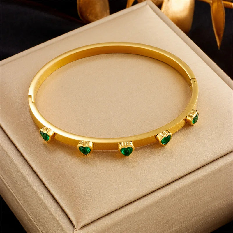 Nabest Gold Plated Stainless Steel Small Heart Bangles Jewelry Women Waterproof Cubic Zirconia Bracelet & Bangle