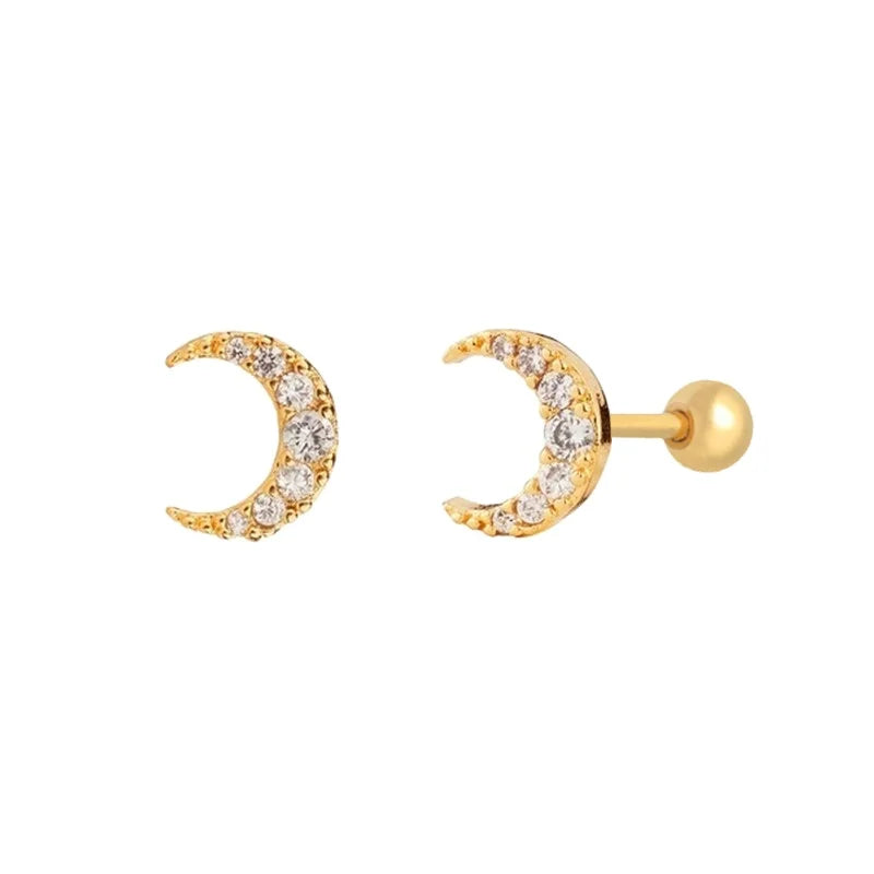 Rainbowking Best Selling Fashion Jewelry 925 Silver Moon Stud Diamond Thread Piercing Single Stud Earrings