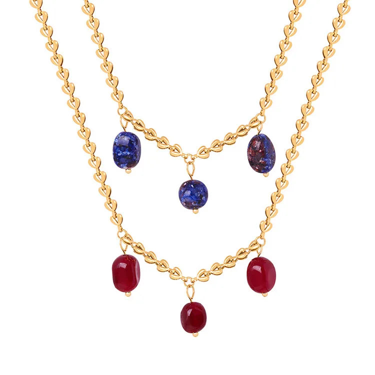 G2486 Wholesale Collier Stainless Steel Natural Stone Lapis Lazuli Red Blue Green Agate Charm Pendant Fashion Jewelry Necklaces