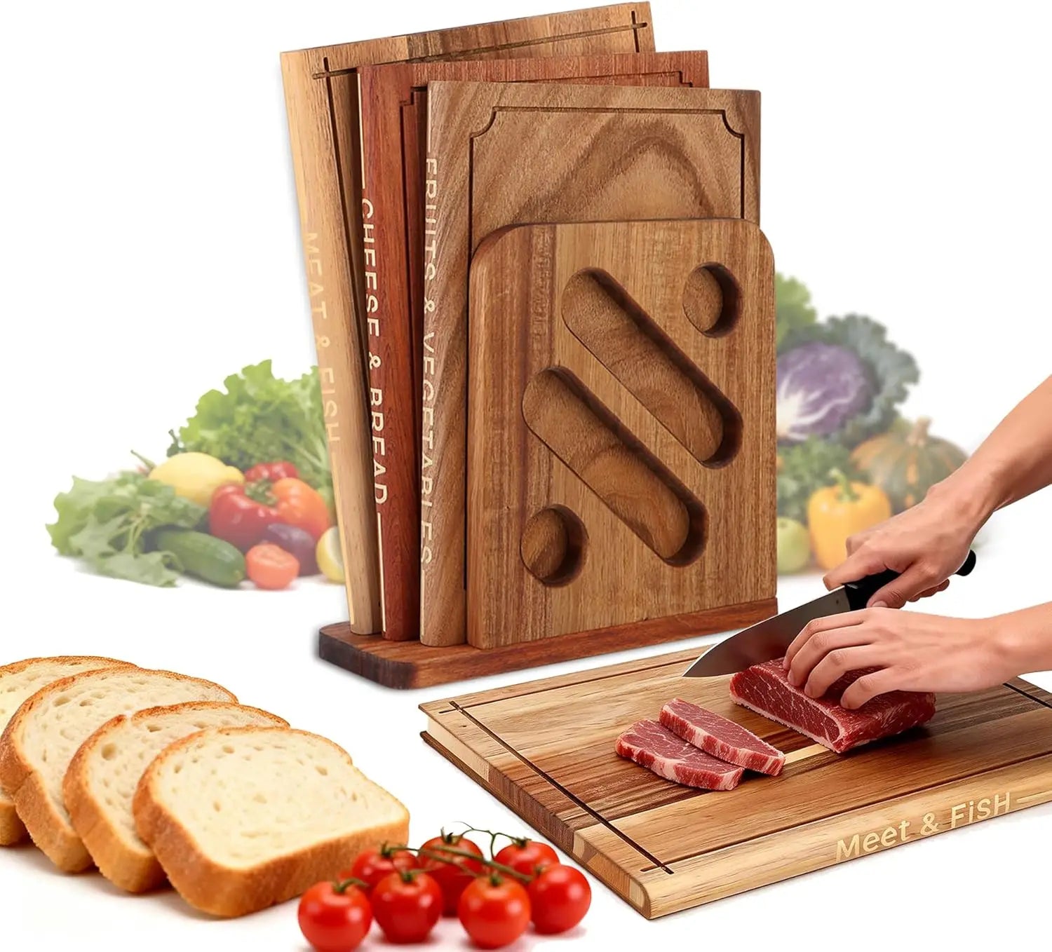 Wooden Chopping Board Set Looks Like a Book Three Different Natural Woods Suitable for Kitchen Use Saves Space