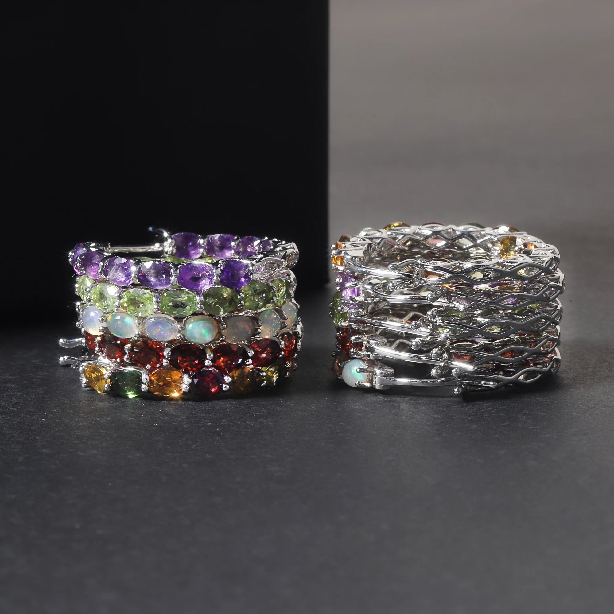 RZ0010 Abiding Jewelry Unique Inside Outside Designs Hoops 925 Sterling Silver Multi Color Gemstone Hoop Earring