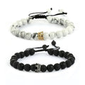 Classic Braided Bracelet 8MM White Howlite Volcanic Rock Natural Stone Couple Alloy Crown Adjustable Bracelet