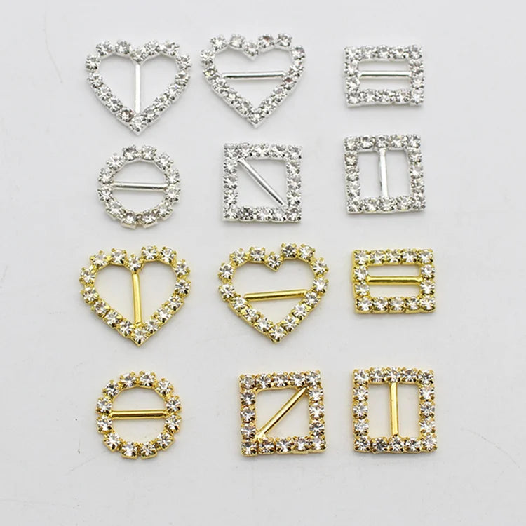 Wholesale Square Round Heart Shape Rhinestone Buckle Invitation Ribbon Slider for Wedding Invitations