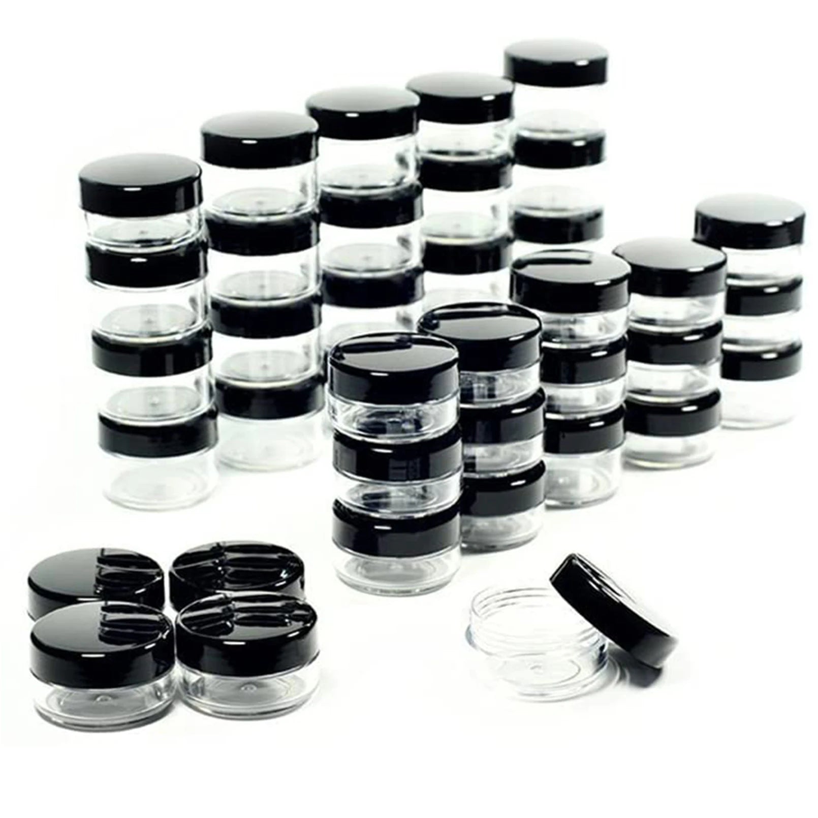 Top-selling Empty Small 5g Black Pink Plastic Eye Cream Lip Scrub Jars with Colorful Lids in 50pcs Packaging