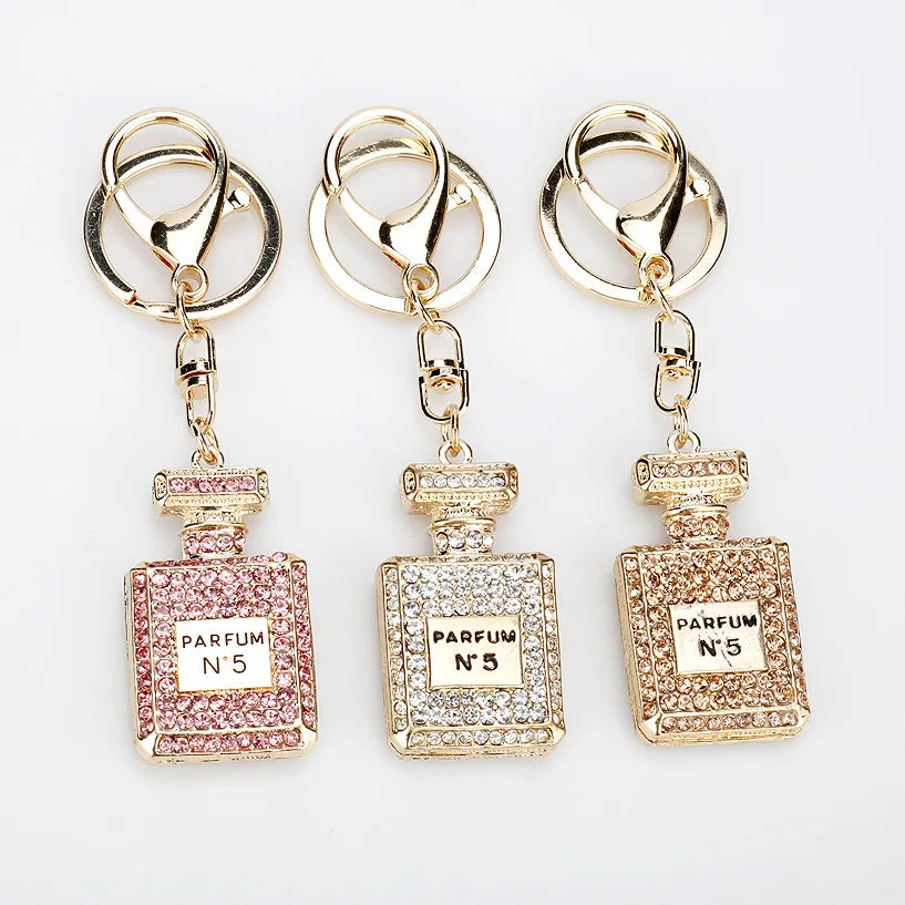 New Women Stainless Steel Perfume Bottle Diamond-encrusted Alloy Keychain Fashion Car Keychain Bag Pendant Lightweight