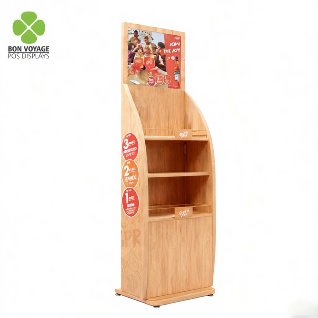 Custom Retail Metal Floor Standing Whisky Brandy Display Stand Wooden Liquor Display Cabinet Wood Liquor Display