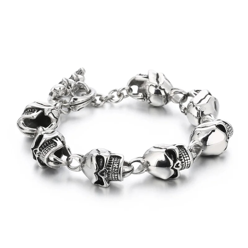 Kalen Men Punk Stainless Steel OT Clasp Skull Links Bracelet&Necklace/Waist Chain Jewelry Set