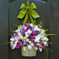 Spring Home Tulip Bucket Decoration Plastic/Iron 50x36x20cm Easter Colorful Hanging Wreath Door Decor