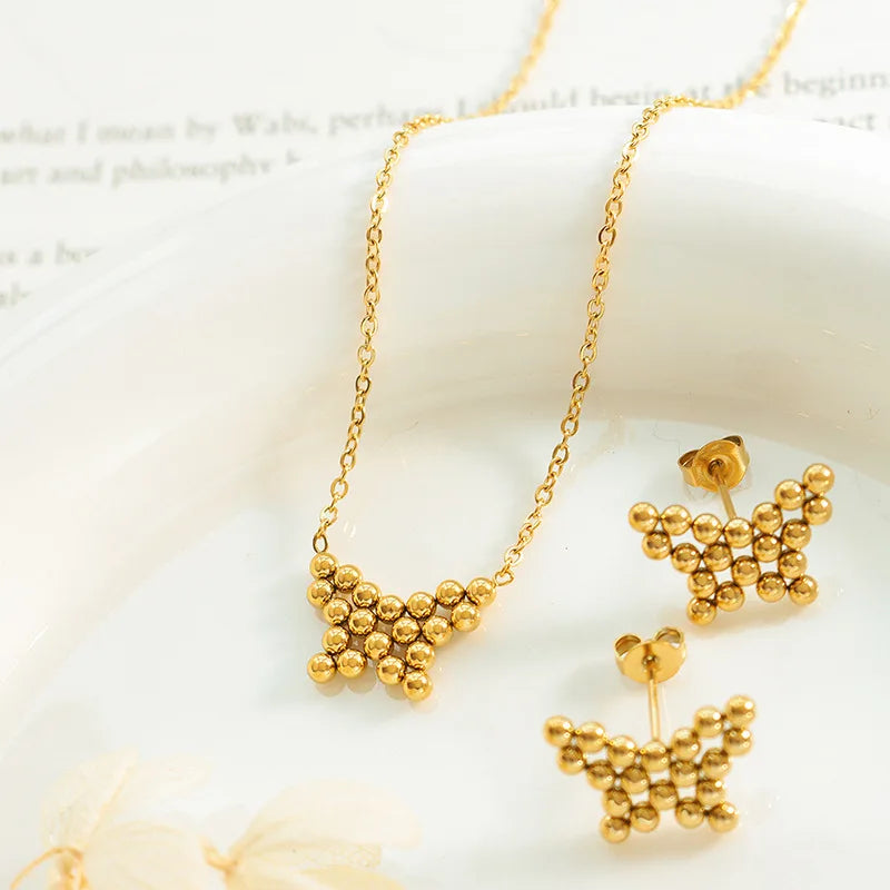New French Stainless Steel 18k Gold Design Exquisite Butterfly Choker Necklace Earrings Jewelry Set Collares Para Mujer